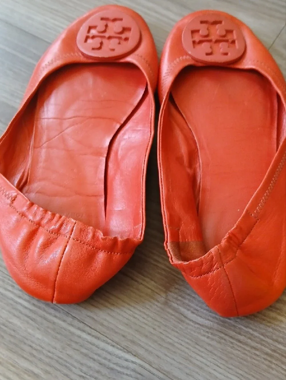 Tory Burch Red/Orange Leather Logo Ballet Flats 8 *READ